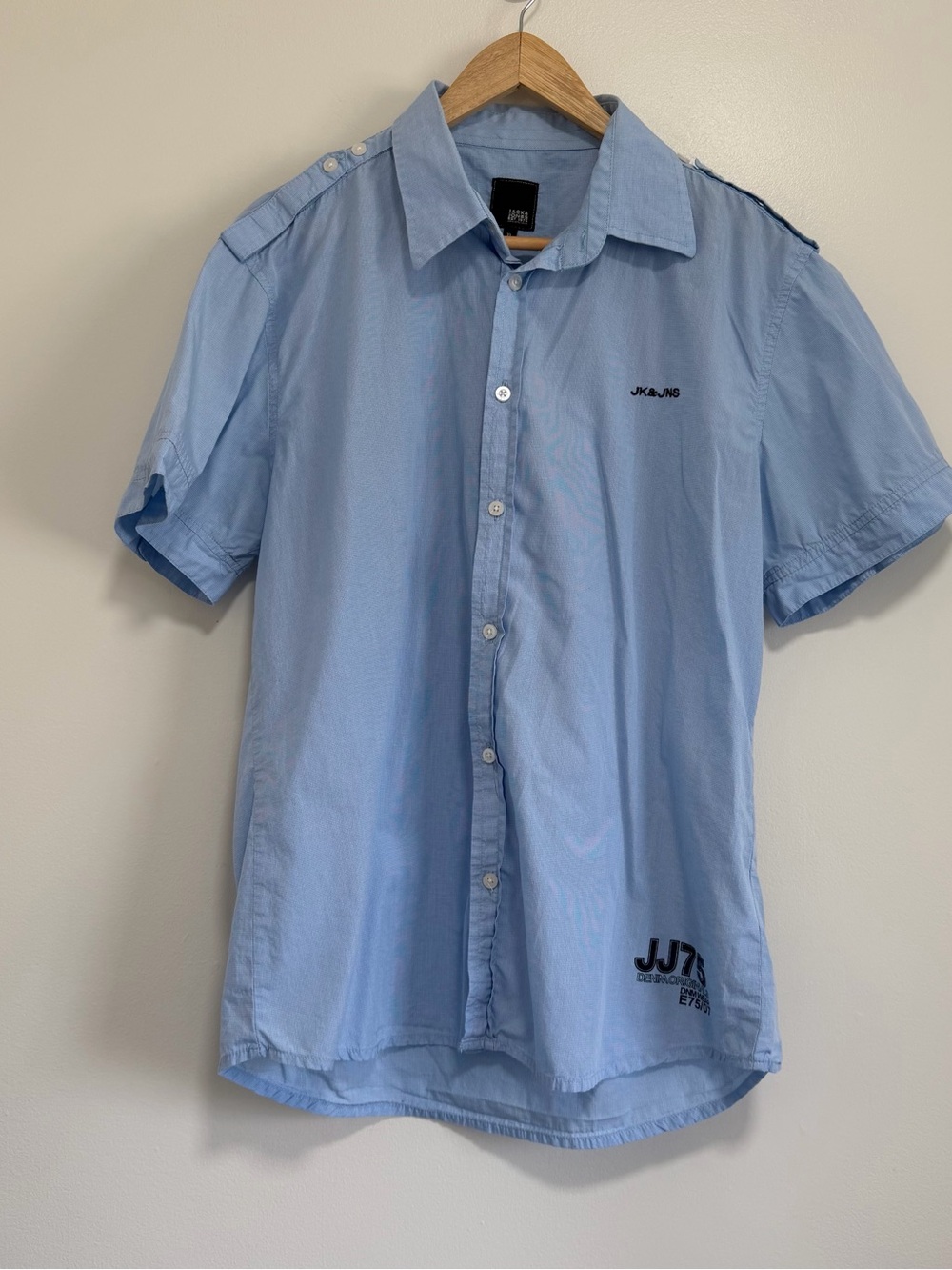 Jack & Jones Blue Short Sleeve Button Up • Y2K Streetwear Graphic Shirt XL